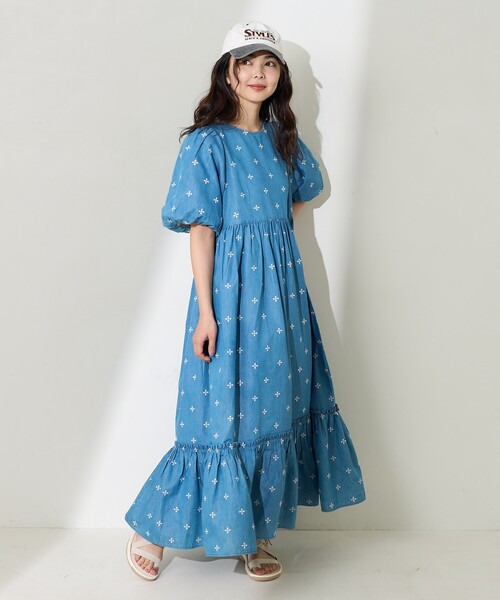 セール】インド 小花柄刺繍パフワンピース/バックオープン