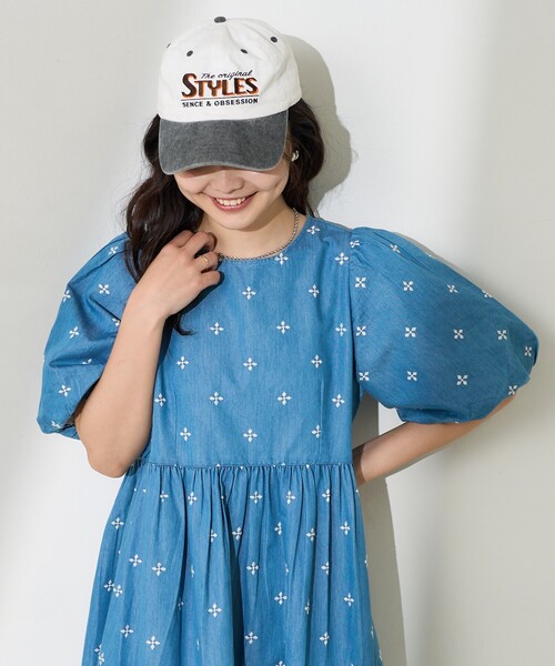 試着のみ！インド 小花柄刺繍パフワンピース/バックオープンワンピース インド 小花柄刺繍パフワンピース/バックオープンワンピース