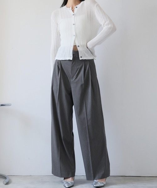 Doula Doula(ドゥーラドゥーラ)の「ハイウエストストレートパンツ(スラックス・レディース・グレー系その他/グレー系その他2/ネイビー×ホワイト/ブラック×ホワイト・マルチサイズ)」の1枚目の写真