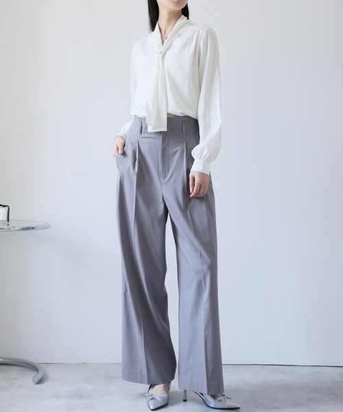 Doula Doula(ドゥーラドゥーラ)の「ハイウエストストレートパンツ(スラックス・レディース・グレー系その他/グレー系その他2/ネイビー×ホワイト/ブラック×ホワイト・マルチサイズ)」の3枚目の写真