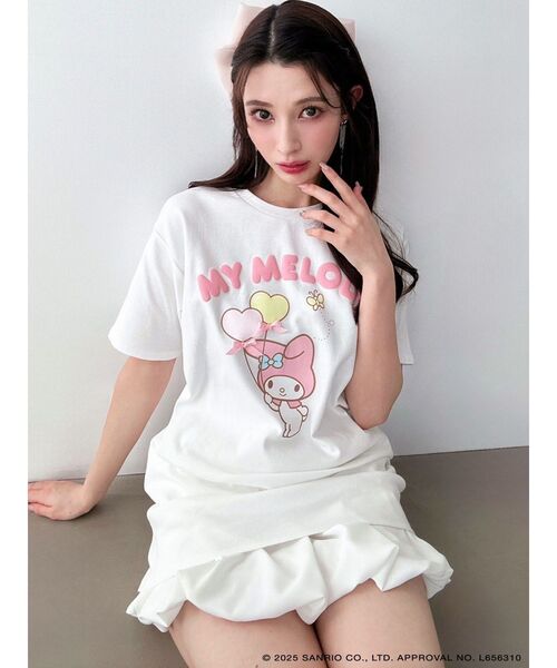 RESEXXY(リゼクシー)の「【メロクロコラボ】リボンポイントビッグTシャツ(Tシャツ/カットソー・レディース・ホワイト/ピンク・FREE)」の4枚目の写真