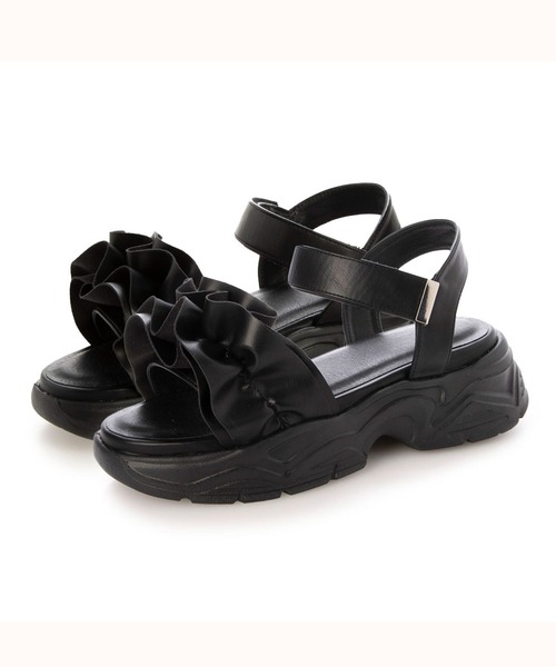 Fin（フィン）の「フリル厚底ベルクロスポーツサンダル【低反発スポンジ入り】（サンダル・レディース・ブラック/ベージュ/シルバー・S/M/L/LL）」の9枚目の写真