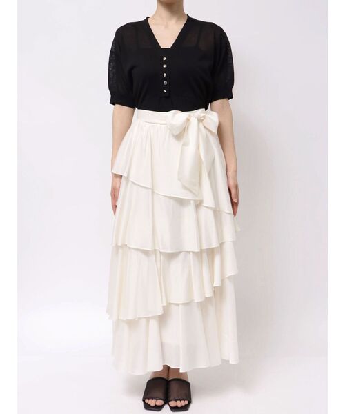 TONAL（トーナル）の「リボン付ティアードフレアスカート（スカート・レディース・ブルー/ベージュ/オフホワイト・MEDIUM）」の17枚目の写真