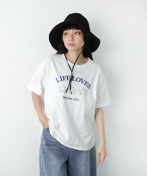 【最安値に挑戦】 セール】スタースタッズロゴ刺繍プルオーバー（Tシャツ トップス