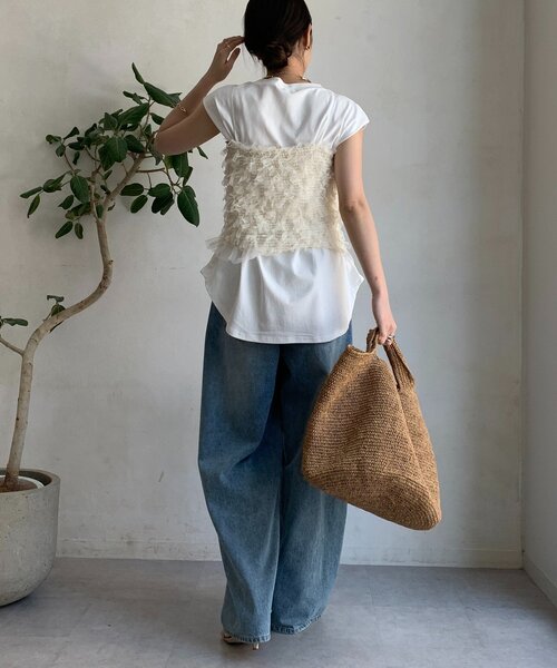 DouDou（ドゥドゥ）の「【WEB限定】ビスチェ＋Tシャツセット（Tシャツ/カットソー・レディース・ブラック/オフホワイト・FREE）」の7枚目の写真