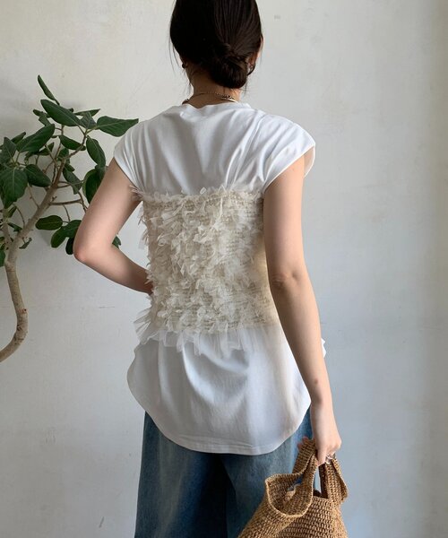 DouDou（ドゥドゥ）の「【WEB限定】ビスチェ＋Tシャツセット（Tシャツ/カットソー・レディース・ブラック/オフホワイト・FREE）」の11枚目の写真