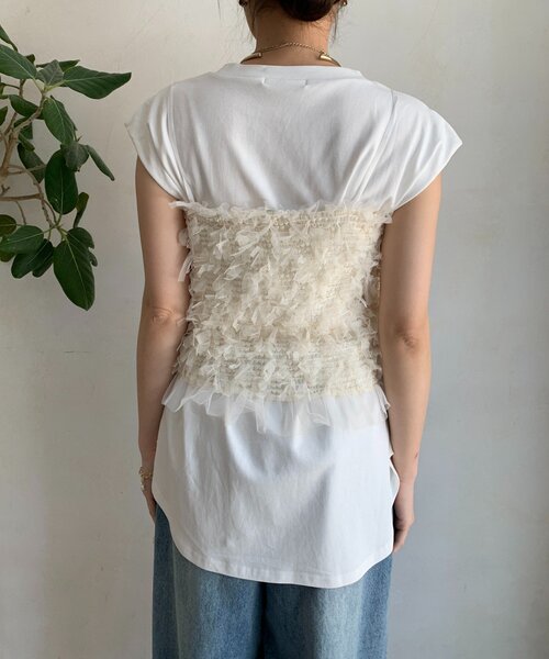 DouDou（ドゥドゥ）の「【WEB限定】ビスチェ＋Tシャツセット（Tシャツ/カットソー・レディース・ブラック/オフホワイト・FREE）」の12枚目の写真