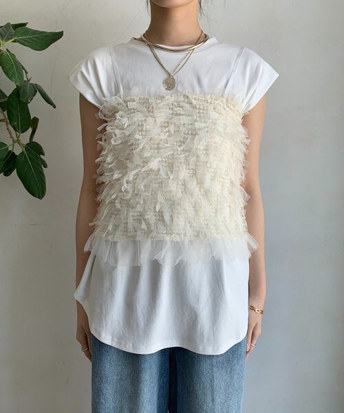 DouDou（ドゥドゥ）の「【WEB限定】ビスチェ＋Tシャツセット（Tシャツ/カットソー・レディース・ブラック/オフホワイト・FREE）」の16枚目の写真