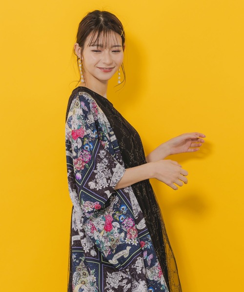 イズスカラー　552224：星座と花柄チュール 異素材切替ワンピース イズスカラー 552224：星座と花柄チュール 異素材切替ワンピース