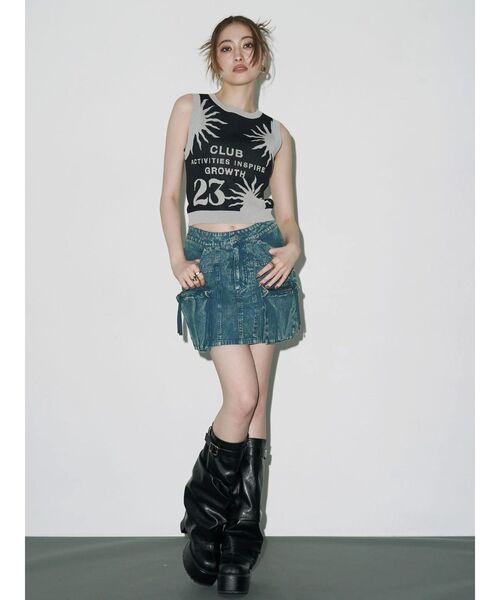 EVRIS（エヴリス）の「ヴィンテージライクカーゴミニスカート（スカート・レディース・ブルー/ベージュ・SMALL/MEDIUM）」の5枚目の写真