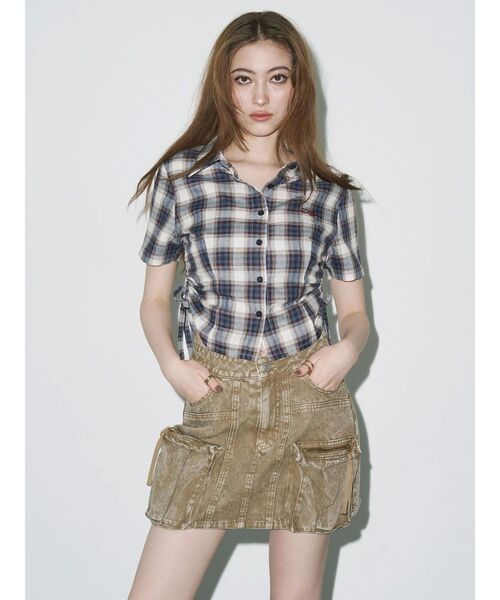 EVRIS（エヴリス）の「ヴィンテージライクカーゴミニスカート（スカート・レディース・ブルー/ベージュ・SMALL/MEDIUM）」の9枚目の写真