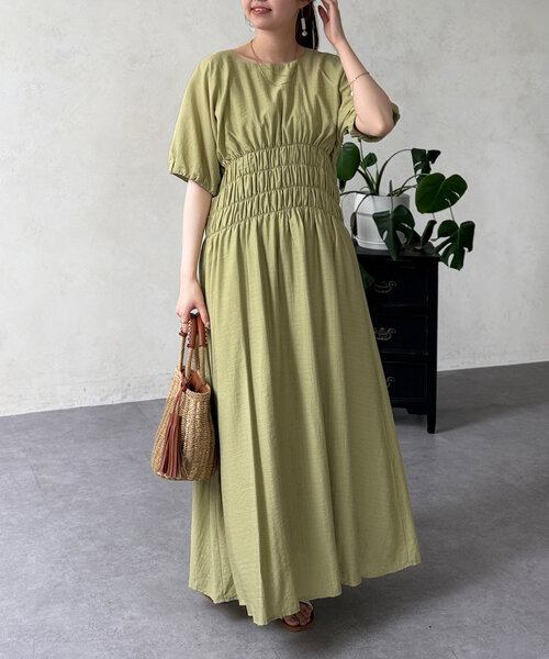 Chez toi（シェトワ）の「ウエストシャーリングワンピース（ワンピース・レディース・ホワイト/ブラウン/グリーン・FREE）」の9枚目の写真