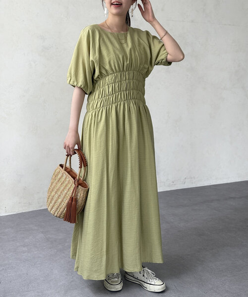 Chez toi（シェトワ）の「ウエストシャーリングワンピース（ワンピース・レディース・ホワイト/ブラウン/グリーン・FREE）」の6枚目の写真