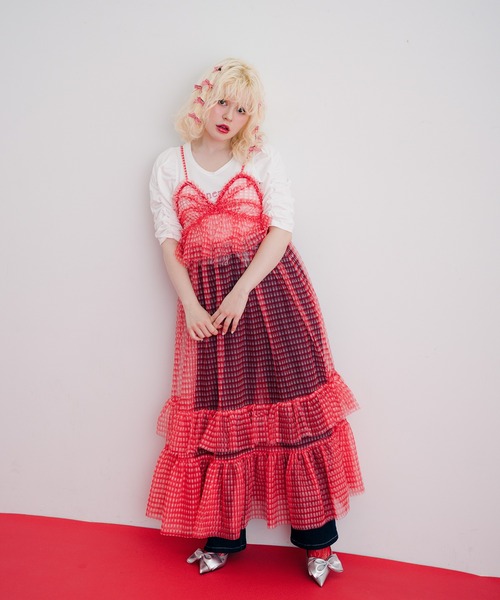 バブリーたまみさんのギンガムチェックバルーンワンピース♡M ギンガムチェックフリルワンピース – Belchic