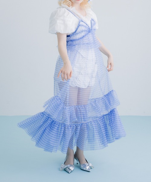 monepine(モネピネ)の「gingham check cami dress/ギンガムチェックキャミワンピース(ワンピース・レディース・ライトブルー/レッド・1/2)」の7枚目の写真
