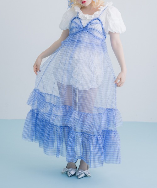 monepine(モネピネ)の「gingham check cami dress/ギンガムチェックキャミワンピース(ワンピース・レディース・ライトブルー/レッド・1/2)」の10枚目の写真