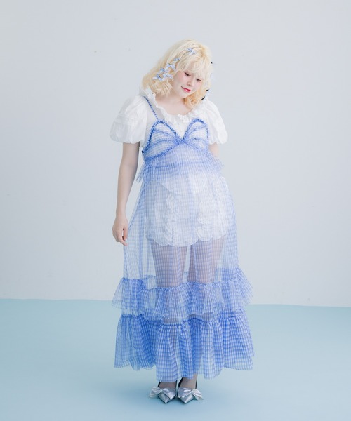monepine(モネピネ)の「gingham check cami dress/ギンガムチェックキャミワンピース(ワンピース・レディース・ライトブルー/レッド・1/2)」の12枚目の写真