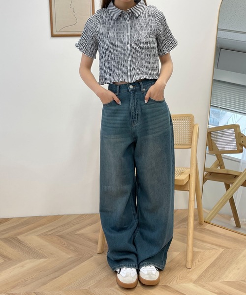 WEGO(ウィゴー)の「WEGO/サマーデニムルーズワイドパンツ(デニムパンツ・レディース・コバルトブルー/ライトインディゴブルー/ブラック系2・SMALL/MEDIUM)」の6枚目の写真