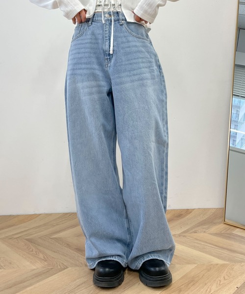 WEGO(ウィゴー)の「WEGO/サマーデニムルーズワイドパンツ(デニムパンツ・レディース・コバルトブルー/ライトインディゴブルー/ブラック系2・SMALL/MEDIUM)」の15枚目の写真