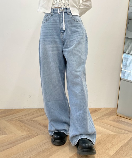 WEGO(ウィゴー)の「WEGO/サマーデニムルーズワイドパンツ(デニムパンツ・レディース・コバルトブルー/ライトインディゴブルー/ブラック系2・SMALL/MEDIUM)」の16枚目の写真