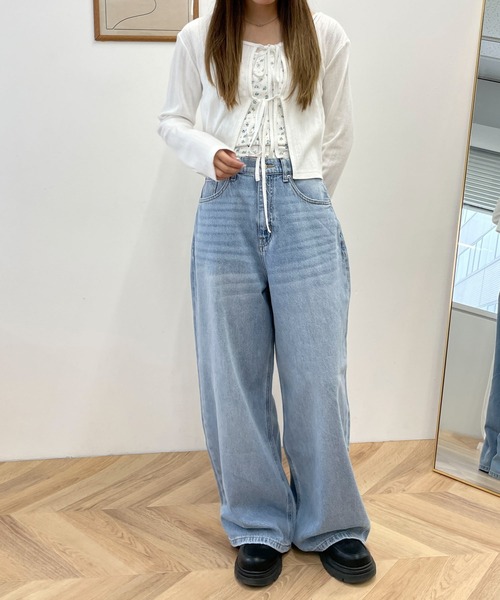 WEGO(ウィゴー)の「WEGO/サマーデニムルーズワイドパンツ(デニムパンツ・レディース・コバルトブルー/ライトインディゴブルー/ブラック系2・SMALL/MEDIUM)」の5枚目の写真