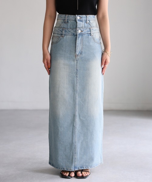 Riberry（リベリー）の「ダブルウエストデニムロングスカート（デニムスカート・レディース・ライトブルー/ブラック・SMALL/MEDIUM）」の19枚目の写真