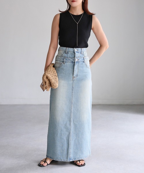 Riberry（リベリー）の「ダブルウエストデニムロングスカート（デニムスカート・レディース・ライトブルー/ブラック・SMALL/MEDIUM）」の18枚目の写真