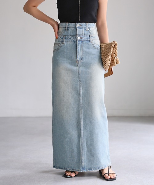 Riberry（リベリー）の「ダブルウエストデニムロングスカート（デニムスカート・レディース・ライトブルー/ブラック・SMALL/MEDIUM）」の7枚目の写真