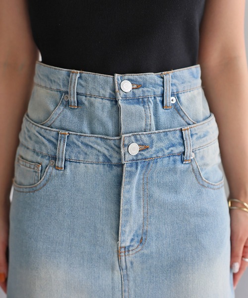 Riberry（リベリー）の「ダブルウエストデニムロングスカート（デニムスカート・レディース・ライトブルー/ブラック・SMALL/MEDIUM）」の22枚目の写真