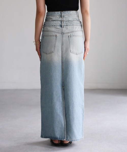 Riberry（リベリー）の「ダブルウエストデニムロングスカート（デニムスカート・レディース・ライトブルー/ブラック・SMALL/MEDIUM）」の21枚目の写真