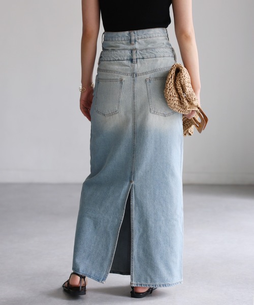 Riberry（リベリー）の「ダブルウエストデニムロングスカート（デニムスカート・レディース・ライトブルー/ブラック・SMALL/MEDIUM）」の16枚目の写真