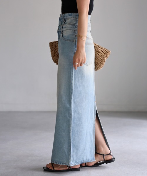 Riberry（リベリー）の「ダブルウエストデニムロングスカート（デニムスカート・レディース・ライトブルー/ブラック・SMALL/MEDIUM）」の17枚目の写真