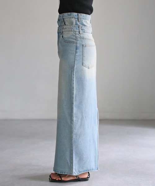 Riberry（リベリー）の「ダブルウエストデニムロングスカート（デニムスカート・レディース・ライトブルー/ブラック・SMALL/MEDIUM）」の20枚目の写真