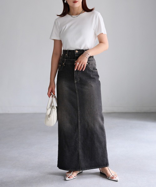 Riberry（リベリー）の「ダブルウエストデニムロングスカート（デニムスカート・レディース・ライトブルー/ブラック・SMALL/MEDIUM）」の13枚目の写真