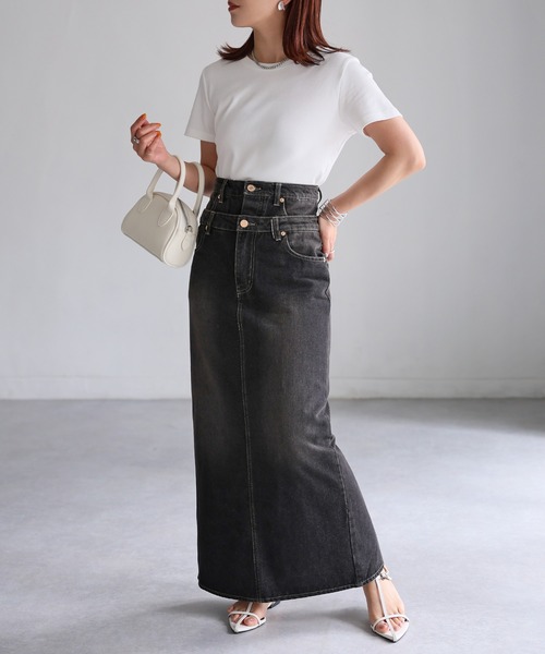 Riberry（リベリー）の「ダブルウエストデニムロングスカート（デニムスカート・レディース・ライトブルー/ブラック・SMALL/MEDIUM）」の5枚目の写真