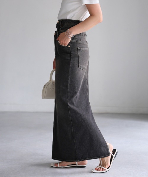 Riberry（リベリー）の「ダブルウエストデニムロングスカート（デニムスカート・レディース・ライトブルー/ブラック・SMALL/MEDIUM）」の11枚目の写真