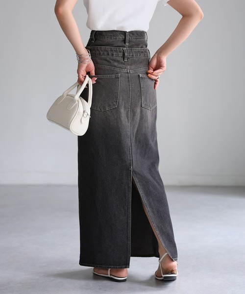 Riberry（リベリー）の「ダブルウエストデニムロングスカート（デニムスカート・レディース・ライトブルー/ブラック・SMALL/MEDIUM）」の12枚目の写真