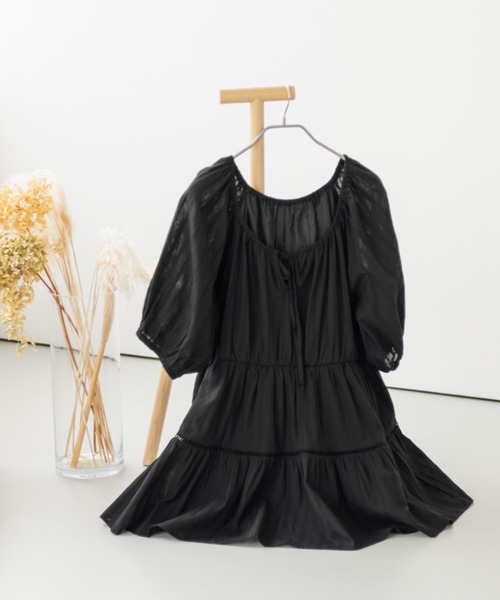 CLETTE(クレット)の「ストライプトビー2WAYチュニックブラウス(シャツ/ブラウス・レディース・オフホワイト/ピンク/ブラック・LL/3L/4L)」の6枚目の写真