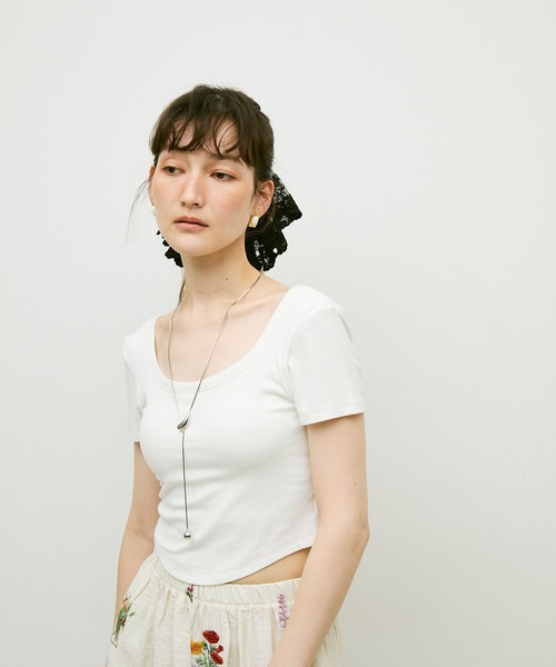 Lutim by u（ルチバイユー）の「Open-back top with cups / カップ付バックオープントップス（Tシャツ/カットソー・レディース・ホワイト/ブラック/グレー・FREE）」の20枚目の写真