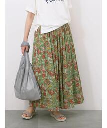 Samansa Mos2 blue | 【Made in India】花柄ボイルギャザースカート(スカート)