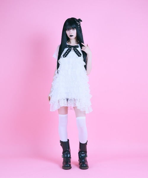 AVENCHUMU(アバンチュウム)の「Full of frills lace tiered one piece(ワンピース・レディース・ブラック/ピンク/ホワイト・FREE)」の6枚目の写真