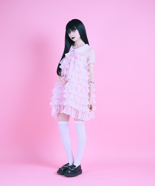 AVENCHUMU(アバンチュウム)の「Full of frills lace tiered one piece(ワンピース・レディース・ブラック/ピンク/ホワイト・FREE)」の8枚目の写真