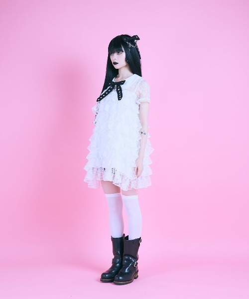 AVENCHUMU(アバンチュウム)の「Full of frills lace tiered one piece(ワンピース・レディース・ブラック/ピンク/ホワイト・FREE)」の7枚目の写真