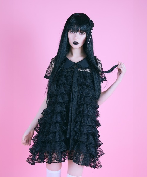AVENCHUMU(アバンチュウム)の「Full of frills lace tiered one piece(ワンピース・レディース・ブラック/ピンク/ホワイト・FREE)」の22枚目の写真