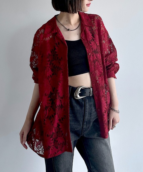 PAGEBOY(ページボーイ)の「レースカイキンシャツ(長袖)(シャツ/ブラウス・レディース・ダークブラウン/ブラック/オフホワイト/モスグリーン/レッド/ネイビー系1・FREE)」の6枚目の写真