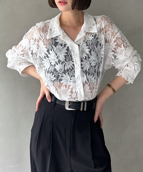 PAGEBOY(ページボーイ)の「レースカイキンシャツ(長袖)(シャツ/ブラウス・レディース・ダークブラウン/ブラック/オフホワイト/モスグリーン/レッド/ネイビー系1・FREE)」の1枚目の写真