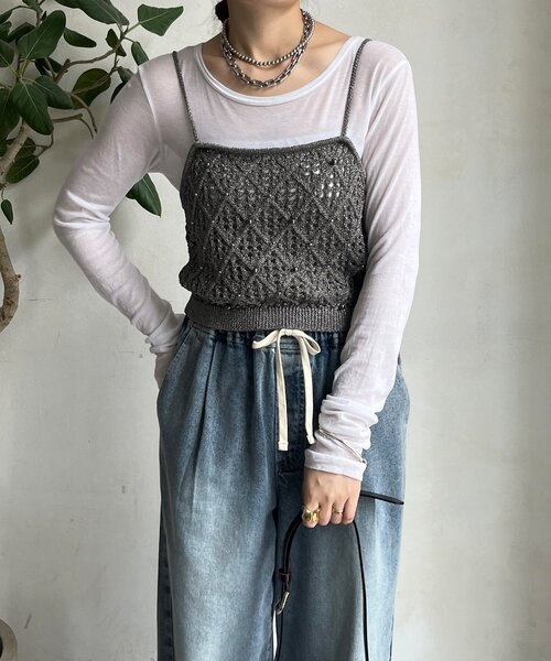 DouDou(ドゥドゥ)の「【WEB限定】ラメニットビスチェ(ニット/セーター・レディース・ゴールド/ブラック/グレー・FREE)」の13枚目の写真