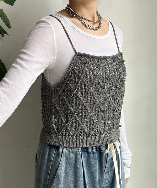 DouDou(ドゥドゥ)の「【WEB限定】ラメニットビスチェ(ニット/セーター・レディース・ゴールド/ブラック/グレー・FREE)」の6枚目の写真