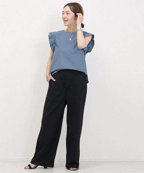 Aletta vita(アレッタビータ)の「カットジョーゼットドロストセミワイドパンツ(その他パンツ・レディース・グレー/ブラック/ダークベージュ・L/M)」の5枚目の写真