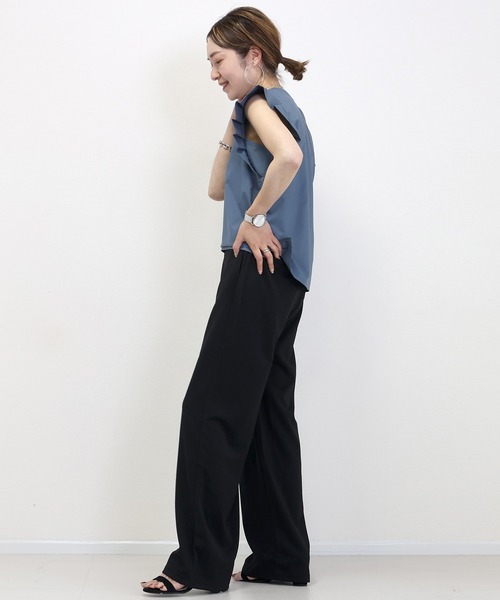 Aletta vita(アレッタビータ)の「カットジョーゼットドロストセミワイドパンツ(その他パンツ・レディース・グレー/ブラック/ダークベージュ・L/M)」の6枚目の写真